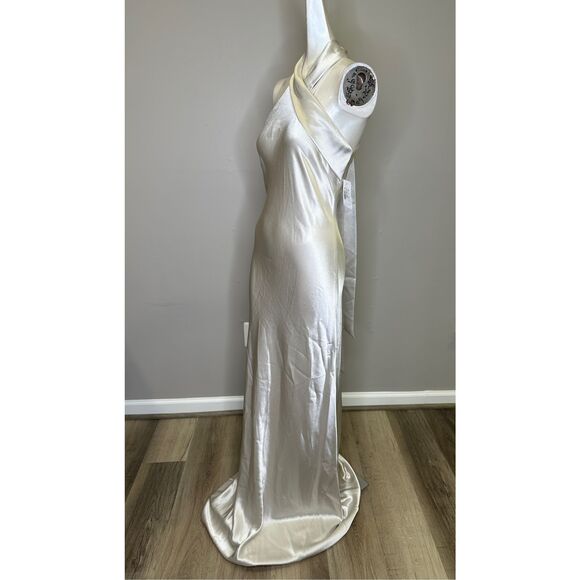 NWT GALVAN LONDON SATIN PANDORA DRESS PLATINUM SIZE US4 $1695 - Picture 9 of 15